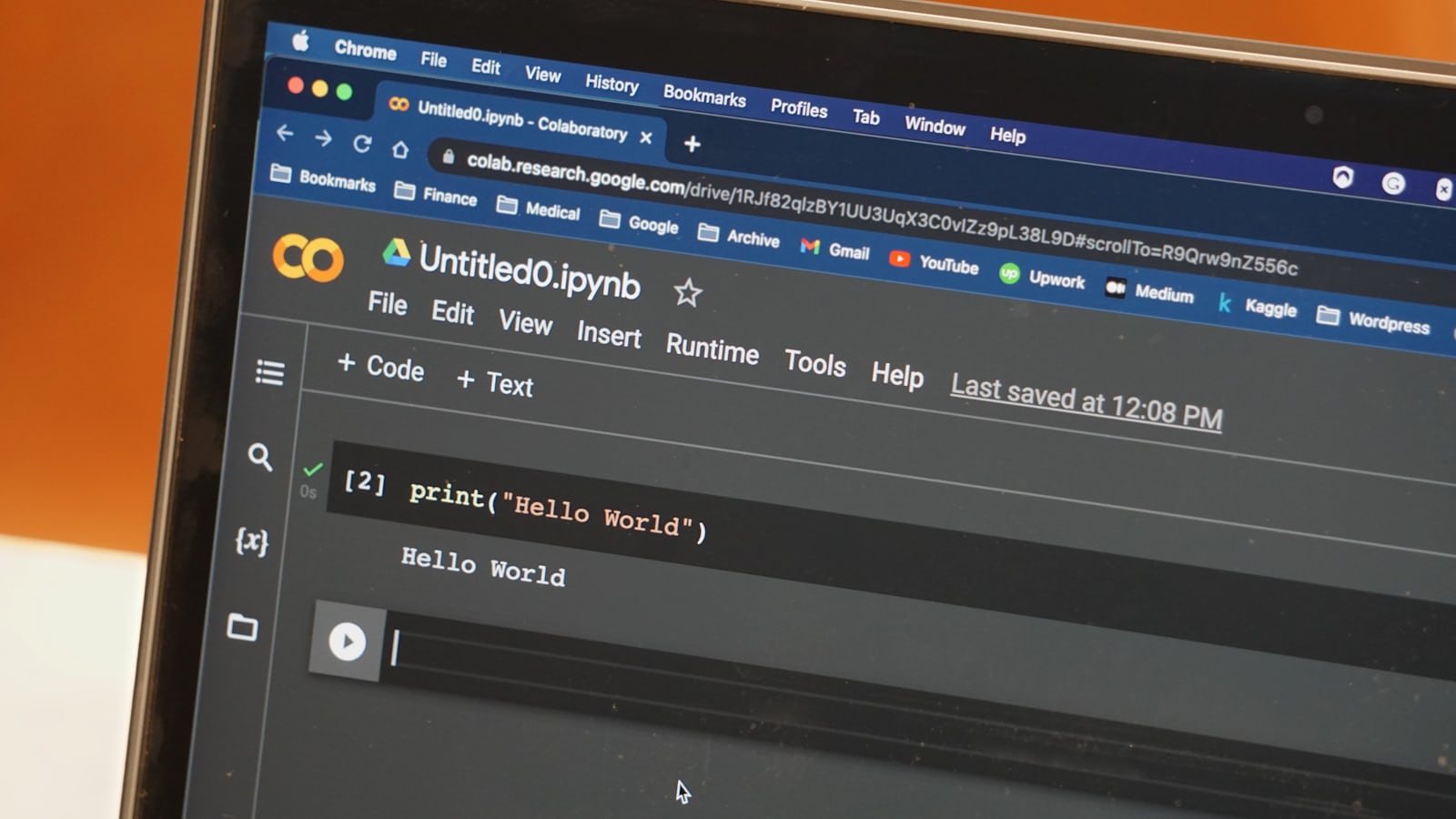 Code on screen